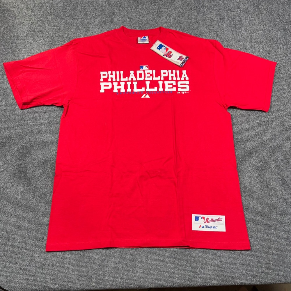 VTG NWT Majestic Philadelphia Phillies T-Shirt Mens Large 2005 Authentic Red MLB